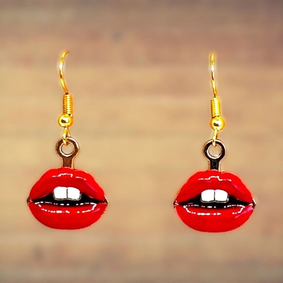 Jewelry - New Indio Jewelry Red Enamel Lips and Gold Plated Earrings Item #2016